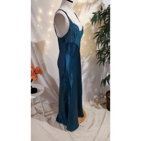 Vtg Victorias Secret Gold Label Satin Lace Maxi Chemise Slip Dress Size M Blue - Picture 4 of 12